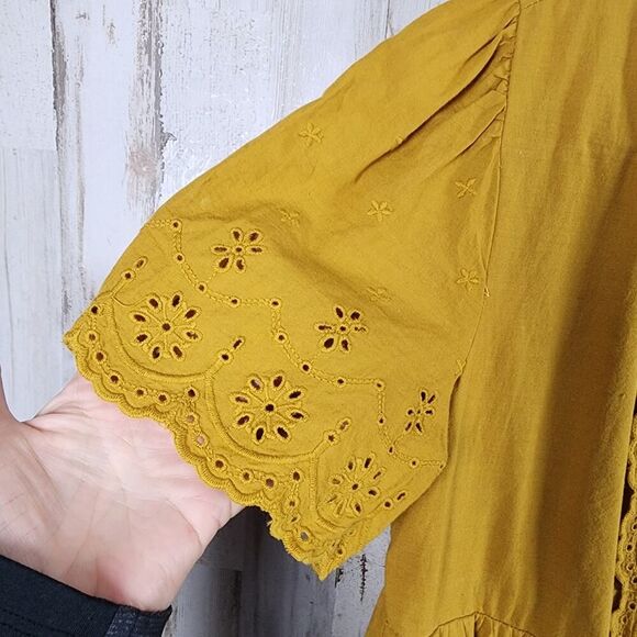 Knox Rose Eyelet Short Sleeve Boho Dress Mustard Size XS - Picture 7 of 11
